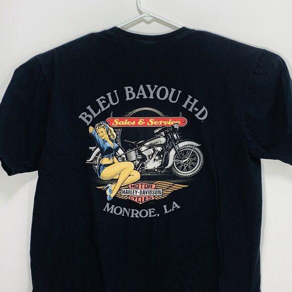 Harley Davidson TShirt Hanes Beefy Dual Double Sided Graphic XXL Bleu Bayou - Picture 5 of 6